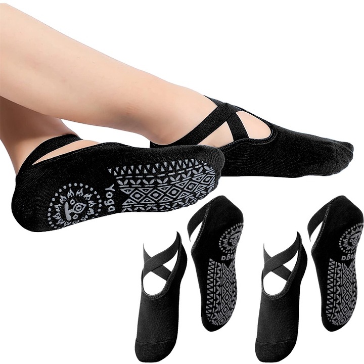 Set perechi de sosete yoga antiderapante, pentru fitness, yoga, balet, dans, 34677, Dungi Negre, 35-42