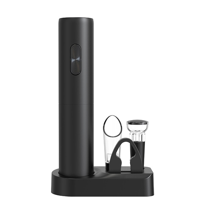 Borosüveg elektromos dugóhúzó készlet, Amtok, Fóliavágó, Bordugó, Borlevegőztető, Fekete