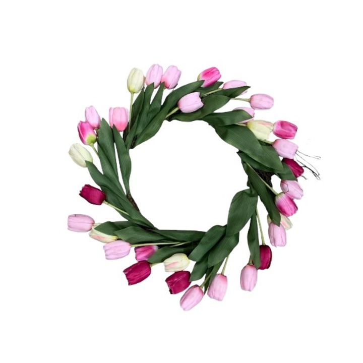 Coronita decorativa din Lalele artificiale, Multicolora, 50 cm