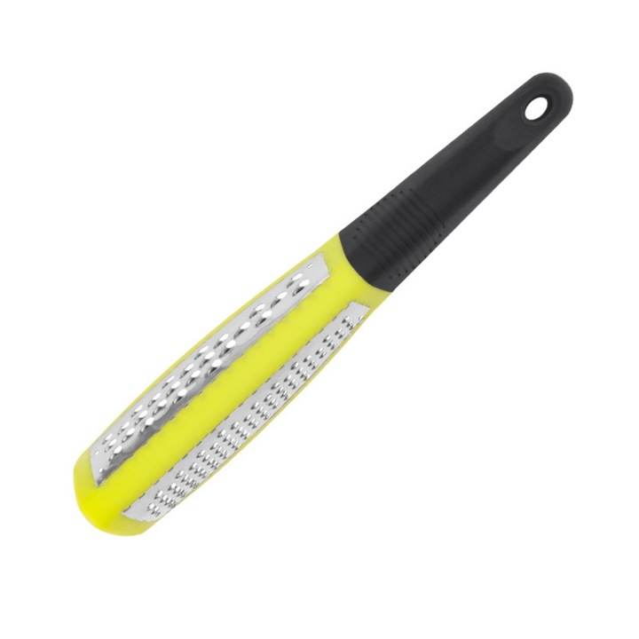 Ръчно ренде от неръждаема стомана, Мултифункционално двустранно, enkourakoko®, за лимон, пармезан, зеленчуци, плодове, Жълто/Сребристо