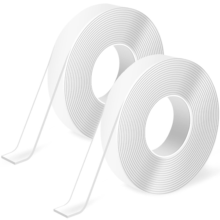 Set 2 x Banda dublu adeziva, transparenta, rezistenta la apa, siliconica, latime 3 cm, lungime 3 metri per rola