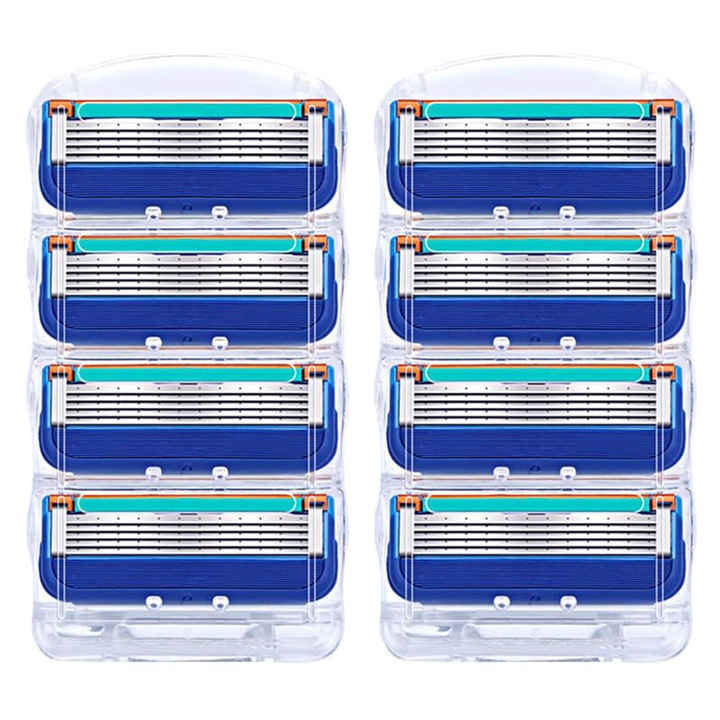 Rezerve aparat de ras Gillette ProGlide, NUODWELL, 8 buc, Model universal, 5 lame, cu banda de lubrifiere, albastru