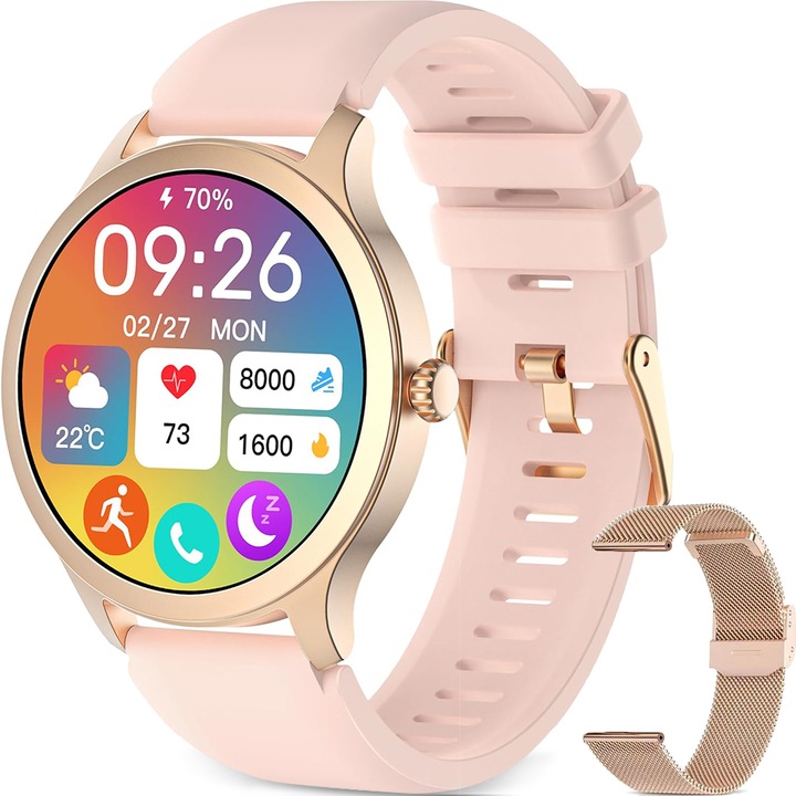 Дамски смарт часовник, Wanscomin®, Bluetooth разговор, 1,32" HD дисплей, злато