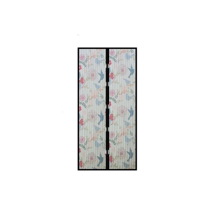 Perdea anti-insecte din fibra de poliester cu inchidere magnetica, 210x100cm, model pasarele, Multicolor