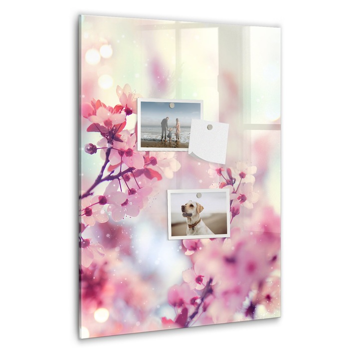 Tabla magnetica, Coloray, Flori de primavara, Roz, 40 x 60 cm, Magneti, Marker negru, 010640700050300089021