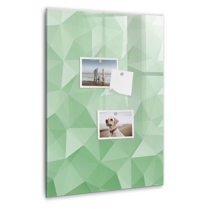 Tabla magnetica, Coloray, Abstractia triunghiurilor, Verde, 40 x 60 cm, Magneti, Marker negru, 010640700050300088563