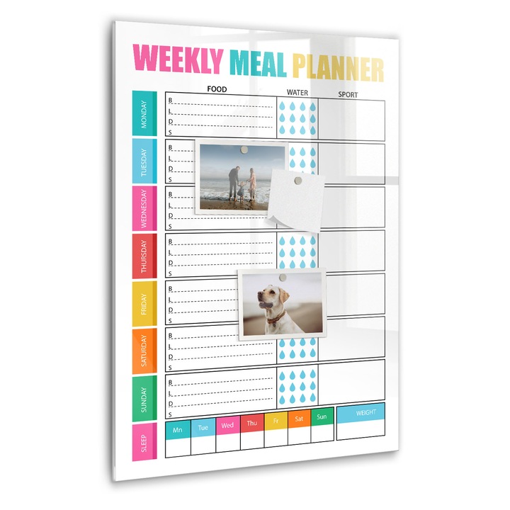 Tabla magnetica, Coloray, Planificator saptamanal de masa, Multicolor, 40 x 60 cm, Magneti, Marker negru, 010640700050300260297