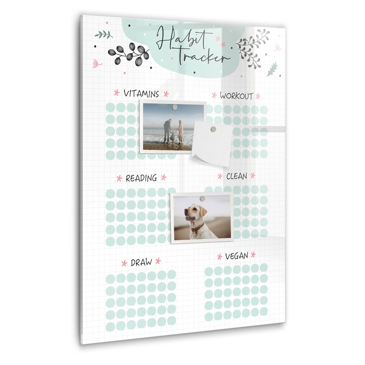 Tabla magnetica, Coloray, Planificator Habk, Verde, 40 x 60 cm, Magneti, Marker negru, 010640700050300088895