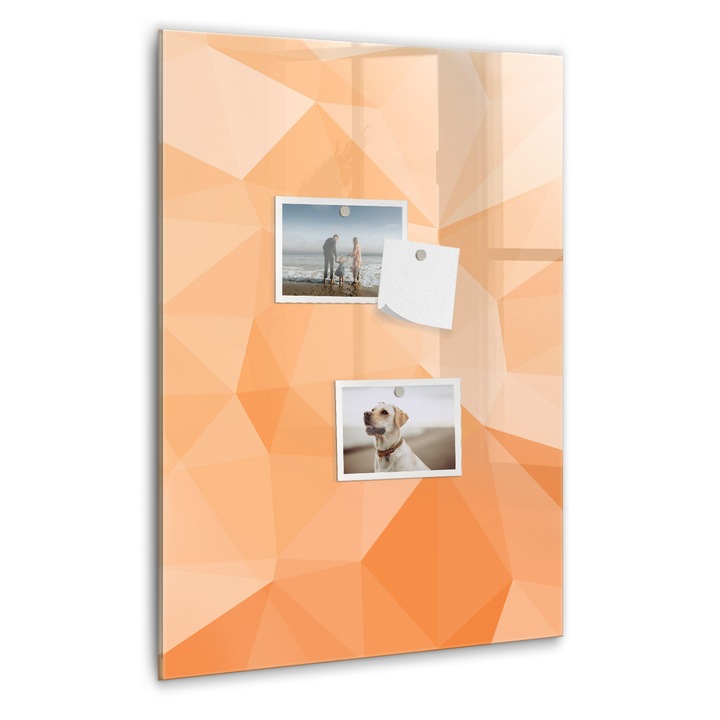 Tabla magnetica, Coloray, Abstractia triunghiurilor, Portocaliu, 40 x 60 cm, Magneti, Marker negru, 010640700050300088949