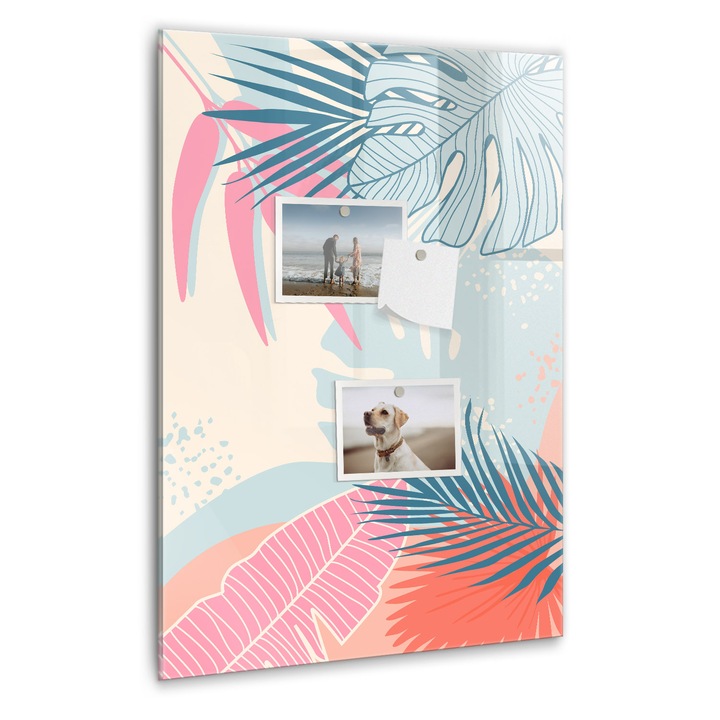 Tabla magnetica, Coloray, Frunze pastelate, Multicolor, 40 x 60 cm, Magneti, Marker negru, 010640700050300088913