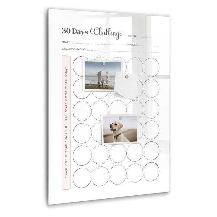 Tabla magnetica, Coloray, Provocare de 30 de zile, Alb, 40 x 60 cm, Magneti, Marker negru, 010640700050300088846