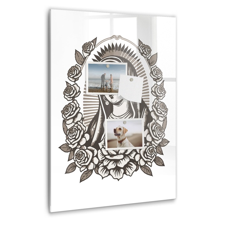 Tabla magnetica, Coloray, Fecioara din Guadalupe, Alb, 40 x 60 cm, Magneti, Marker negru, 010640700050300089040