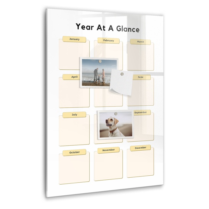 Tabla magnetica, Coloray, Planificator anual, Galben, 40 x 60 cm, Magneti, Marker negru, 010640700050300088852