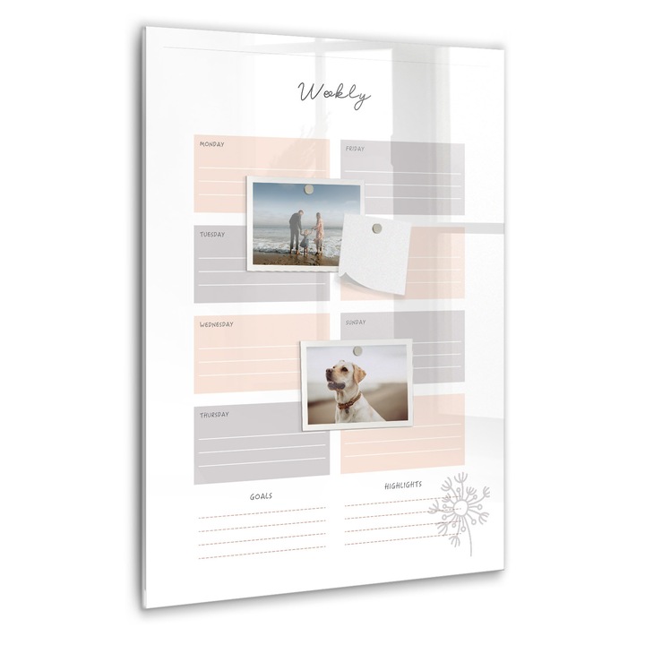 Tabla magnetica, Coloray, Planificator saptamanal, Alb, 40 x 60 cm, Magneti, Marker negru, 010640700050300088807