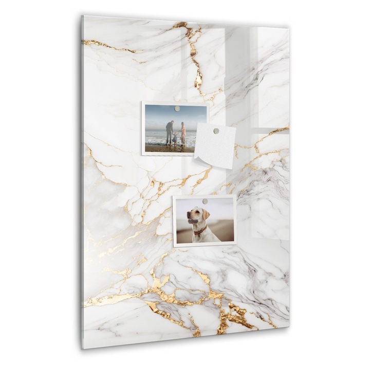 Tabla magnetica, Coloray, Marmura decorativa, Alb, 40 x 60 cm, Magneti, Marker negru, 010640700050300088820