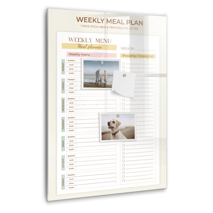 Tabla magnetica, Coloray, Planificator de masa, Galben, 40 x 60 cm, Magneti, Marker negru, 010640700050300260321