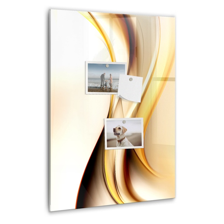 Tabla magnetica, Coloray, Abstractia undelor de aur, Auriu, 40 x 60 cm, Magneti, Marker negru, 010640700050300089019