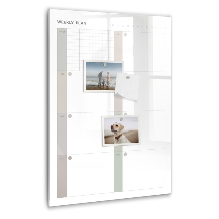 Tabla magnetica, Coloray, Planificator saptamanal, Gri, 40 x 60 cm, Magneti, Marker negru, 010640700050300260317