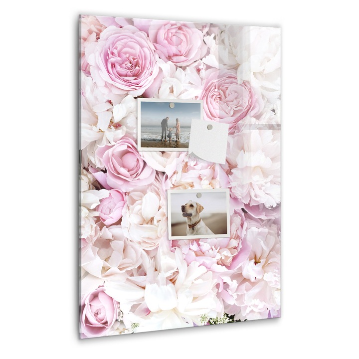 Tabla magnetica, Coloray, Trandafiri de flori, Roz, 40 x 60 cm, Magneti, Marker negru, 010640700050300088854