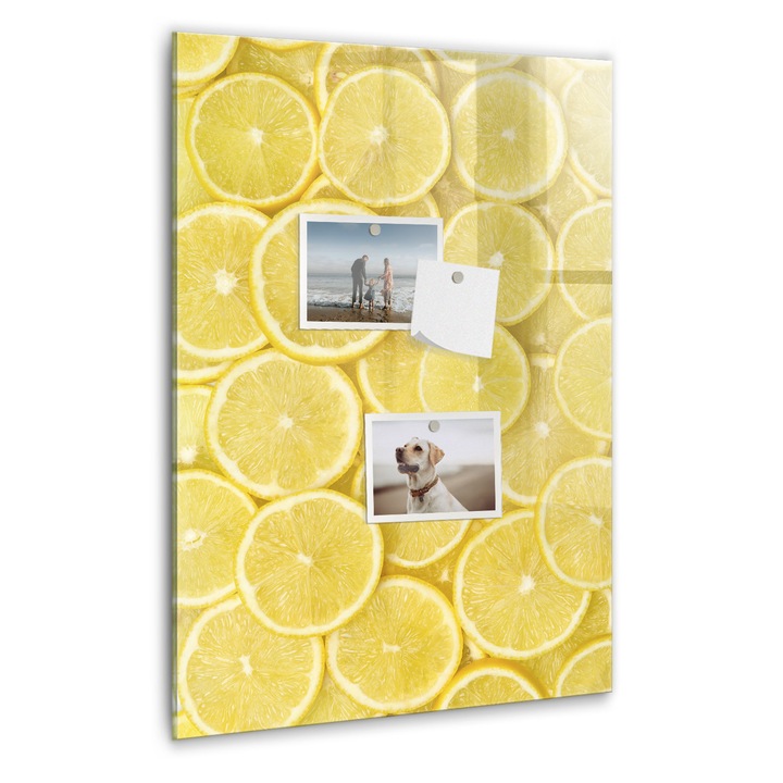 Tabla magnetica, Coloray, Felii de lamaie, Galben, 40 x 60 cm, Magneti, Marker negru, 010640700050300260299