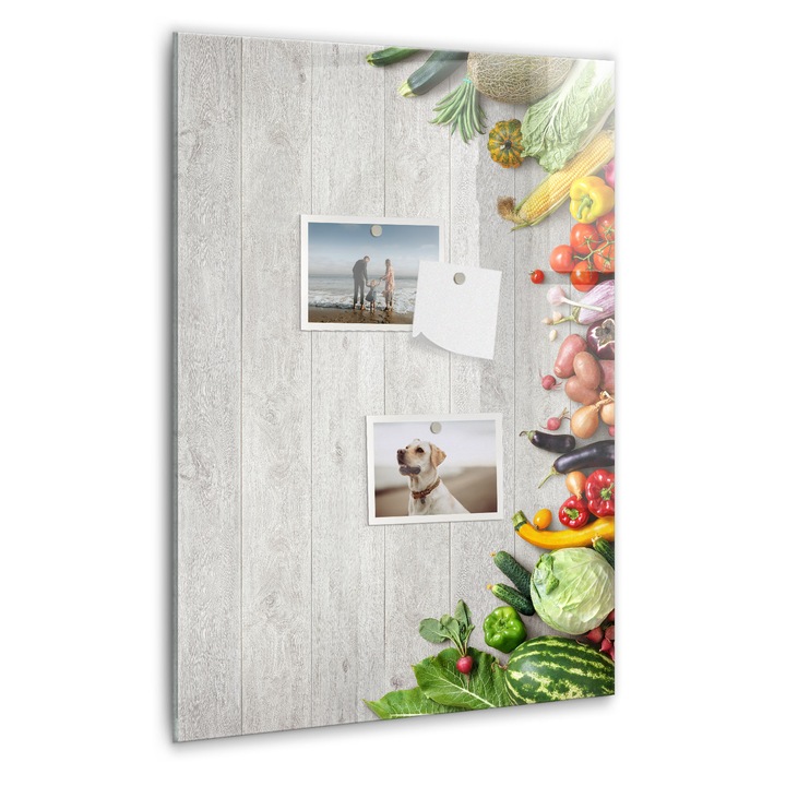 Tabla magnetica, Coloray, Legume pe lemn, Multicolor, 40 x 60 cm, Magneti, Marker negru, 010640700050300260306