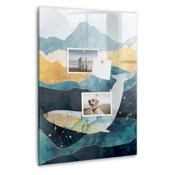 Tabla magnetica, Coloray, Balena de marmura, Albastru, 40 x 60 cm, Magneti, Marker negru, 010640700050300088889