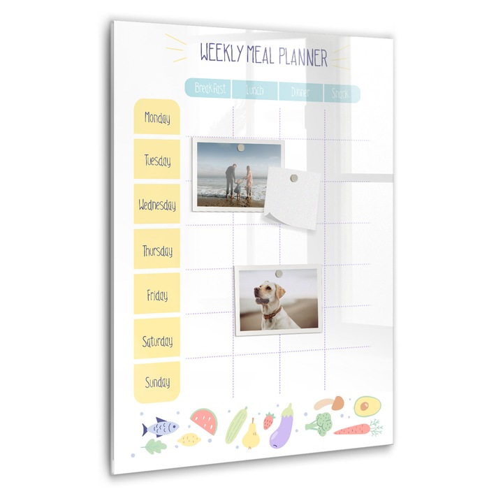 Tabla magnetica, Coloray, Planificator saptamanal de masa, Multicolor, 40 x 60 cm, Magneti, Marker negru, 010640700050300260302