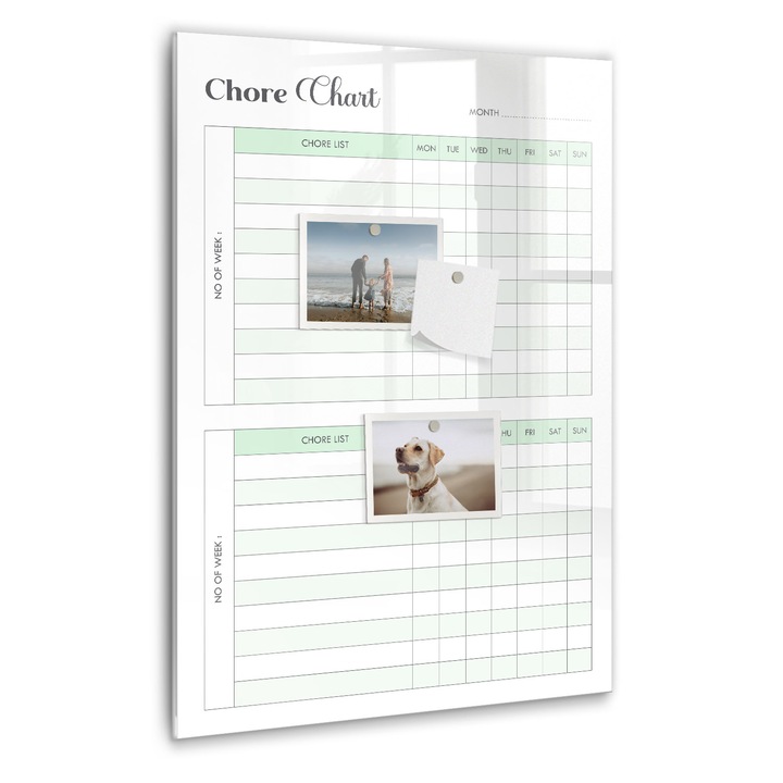 Tabla magnetica, Coloray, Planificator de curatare, Verde, 40 x 60 cm, Magneti, Marker negru, 010640700050300260328