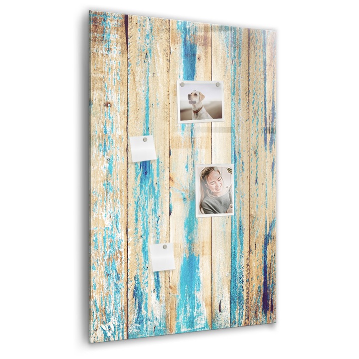 Tabla magnetica, Coloray, Lemn imbatranit, Albastru, 60 x 90 cm, Magneti, Marker negru, 010640700020300089018