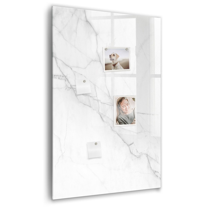 Tabla magnetica, Coloray, Marmura decorativa, Alb, 60 x 90 cm, Magneti, Marker negru, 010640700020300088654