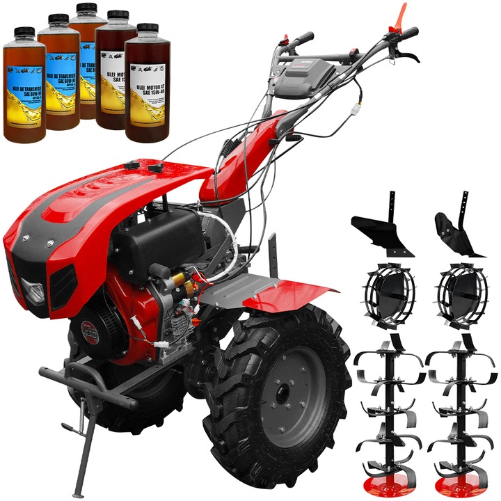 Motocultor Weima WM1100BE-6, motor 10 CP, diesel, 6 viteze, latime lucru 135 cm, pornire electrica, reductor usor/greu, roti metal, plug arat, rarita reglabila, 5l ulei