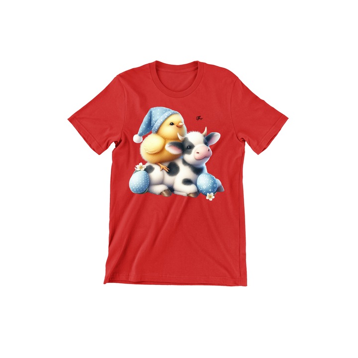 Prestige-Butique gyerek póló, húsvéti állat, kis tehén és csirke 1, Piros