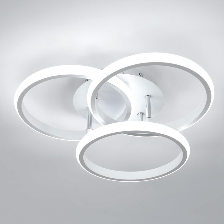 3 кръгов LED полилей, Goeco, Алуминий, 40 W, 40 x 40 x 11,5 см, Бял, 6500K