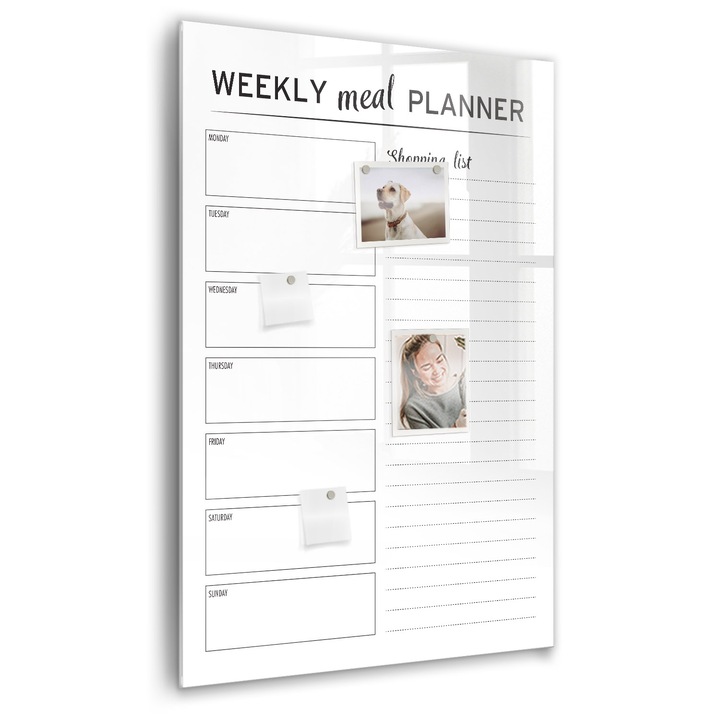 Tabla magnetica, Coloray, Planificator saptamanal de masa, Alb, 60 x 90 cm, Magneti, Marker negru, 010640700020300260288