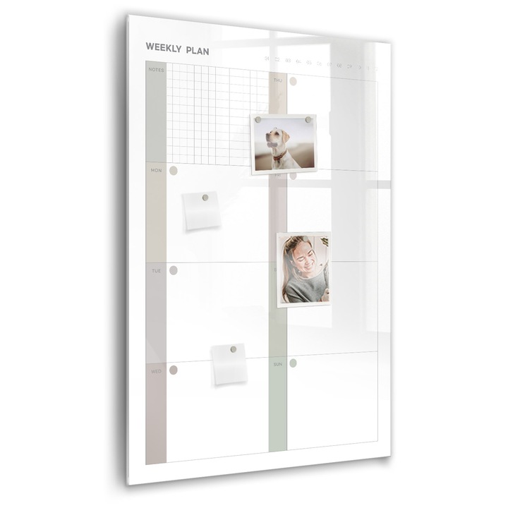 Tabla magnetica, Coloray, Planificator saptamanal, Gri, 60 x 90 cm, Magneti, Marker negru, 010640700020300260317