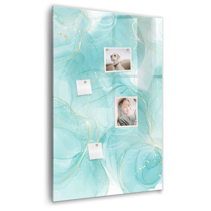 Tabla magnetica, Coloray, Abstractia de marmura, Turcoaz, 60 x 90 cm, Magneti, Marker negru, 010640700020300088858