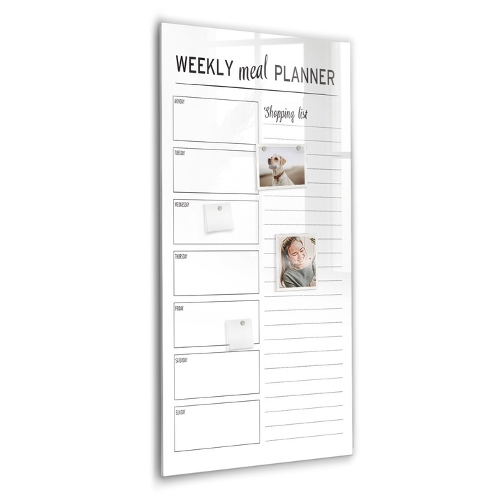 Tabla magnetica, Coloray, Planificator saptamanal de masa, Alb, 60 x 120 cm, Magneti, Marker negru, 010640700080300260288