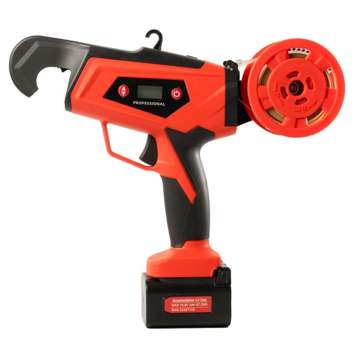 Masina de legat vie si pomi cu acumulator GARDEN PRO, fir metalic-hartie viticultura, diametrul maxim - 25 mm, 16.8 V, 2 x 4 Ah, incarcator, accesorii si cutie de transport Energo