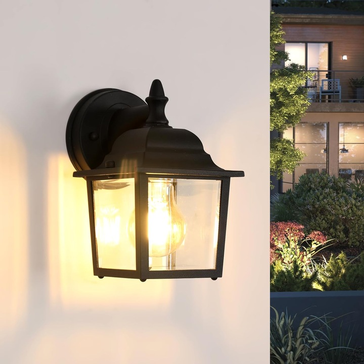 Aplica De Perete Exterioara Vintage, Toolight, Baza E27 Pentru Hol Intrare, Curte, GraDina, Terasa, Balcon, Garaj, Negru