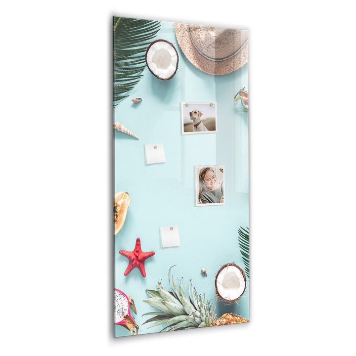 Tabla magnetica, Coloray, Compozitie de vara, Turcoaz, 60 x 120 cm, Magneti, Marker negru, 010640700080300088969