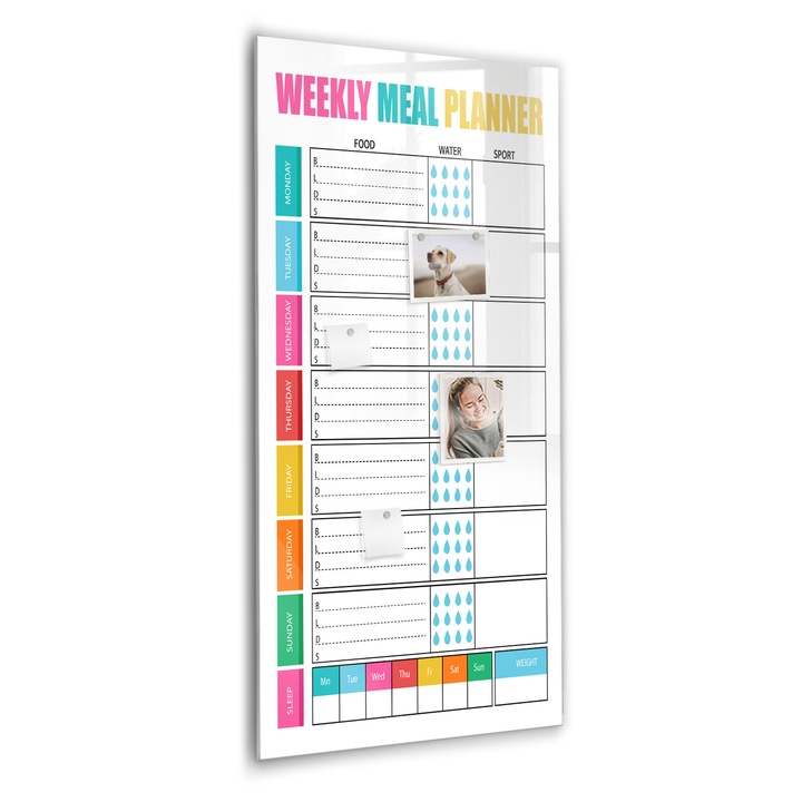 Tabla magnetica, Coloray, Planificator saptamanal de masa, Multicolor, 60 x 120 cm, Magneti, Marker negru, 010640700080300260297