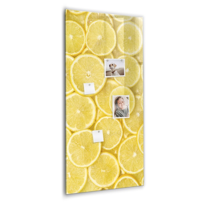 Tabla magnetica, Coloray, Felii de lamaie, Galben, 60 x 120 cm, Magneti, Marker negru, 010640700080300260299