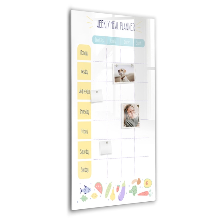 Tabla magnetica, Coloray, Planificator saptamanal de masa, Multicolor, 60 x 120 cm, Magneti, Marker negru, 010640700080300260302