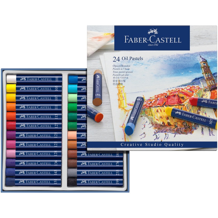 Creioane ulei pastel Faber-Castell, 24 culori/set