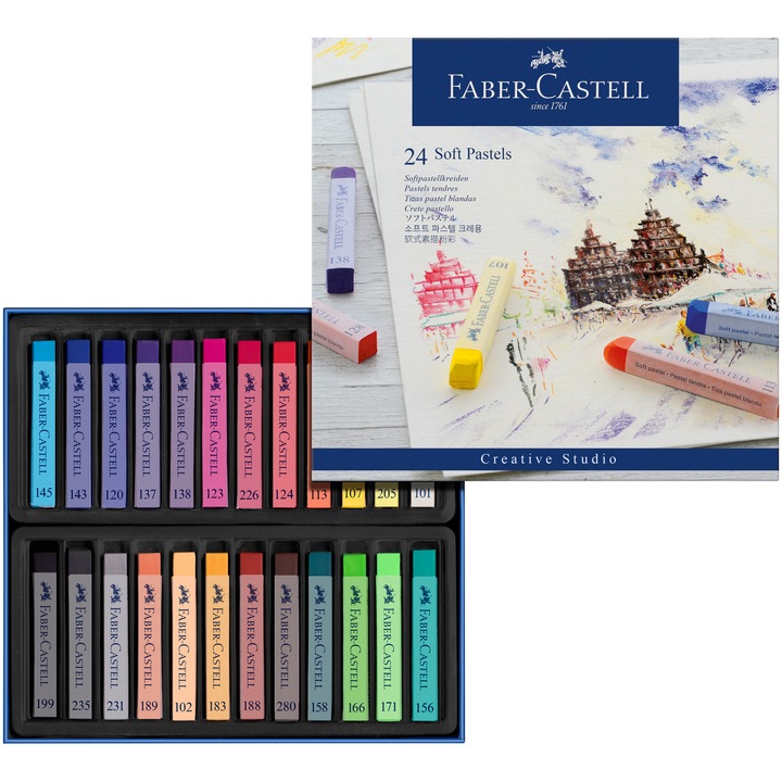 Creioane pastel soft Faber-Castell, 24 culori/set