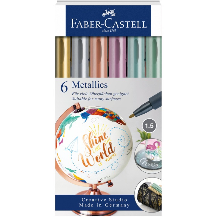 Маркер Faber-Castell, Металик, 6 броя/комплект