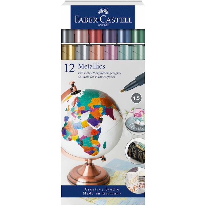 Маркер Faber-Castell, Металик, 12 броя/комплект