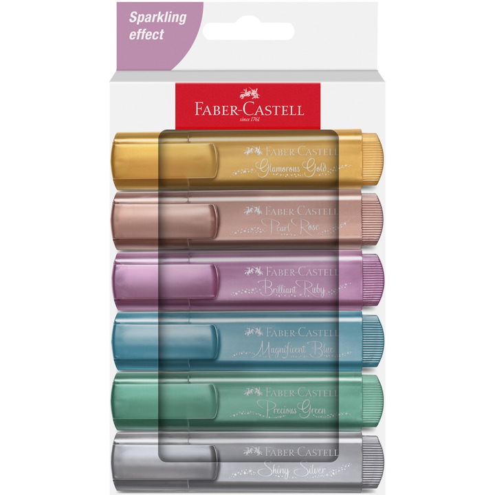 Маркери за текст Faber-Castell 2024, Металик, Картонена кутия, 6 броя/комплект