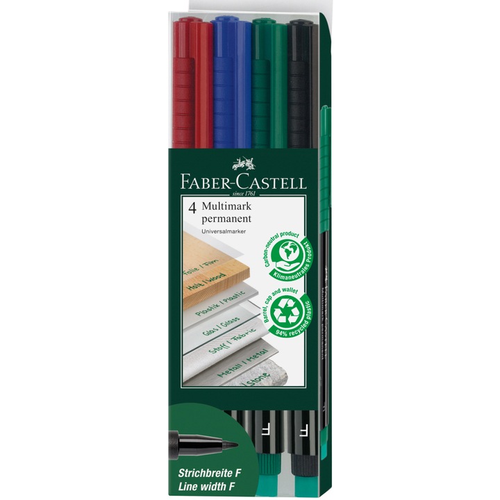 Marker permanent Faber-Castell Multimark, varf F, 4 buc/set