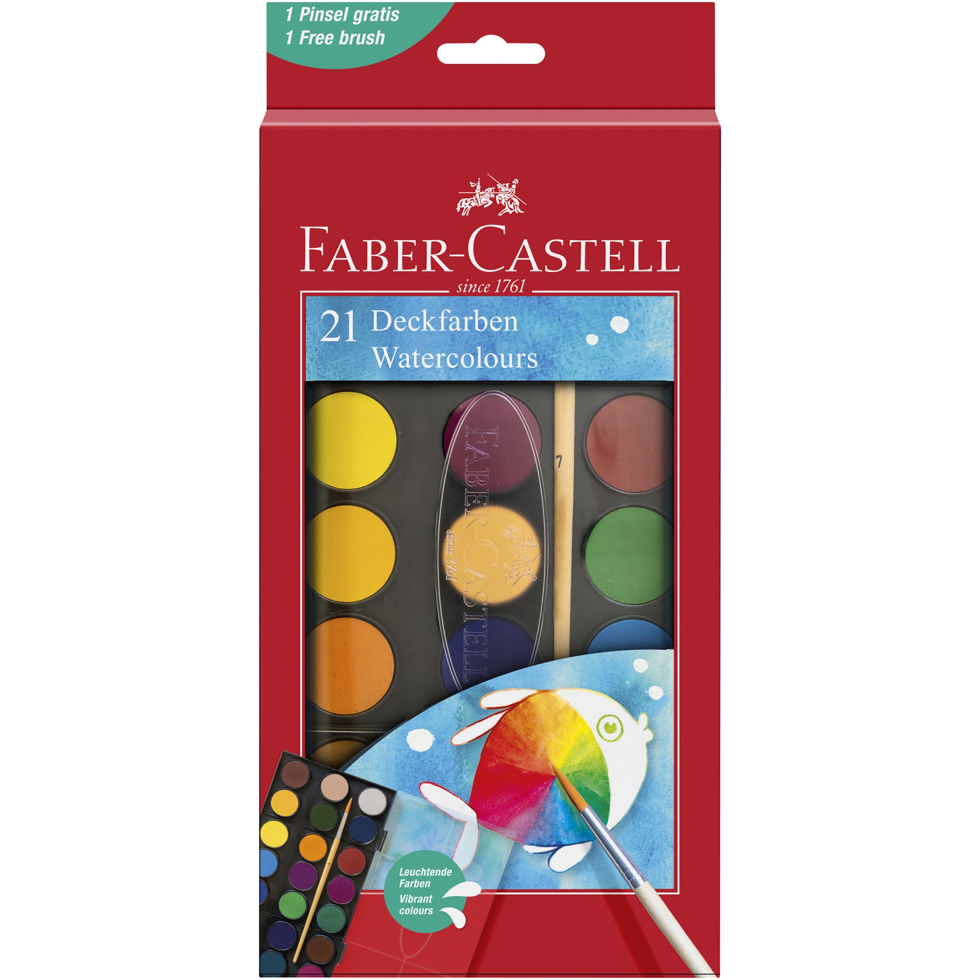 Acuarele Faber-Castell 2023, 30 mm, cu pensula, 21 culori/set